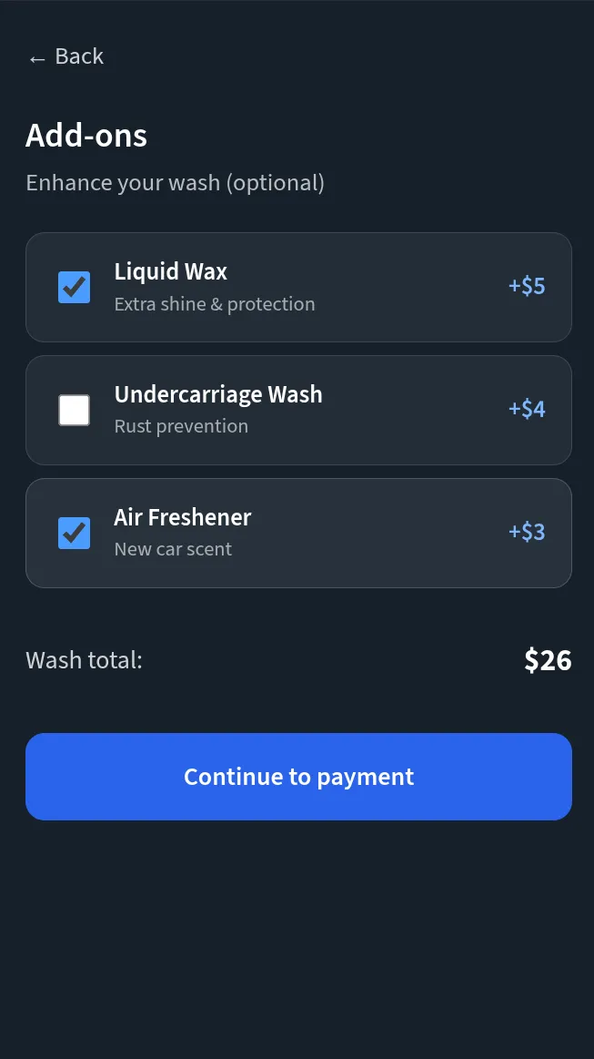 Add-ons screen