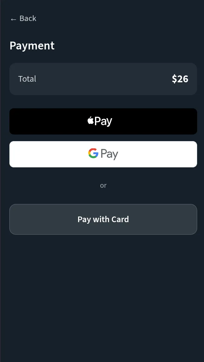 Payment screen